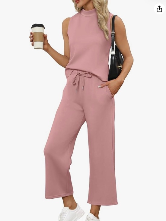 Pants - Sleeveless Mock Neck Wide-Leg Set in Blush Pink